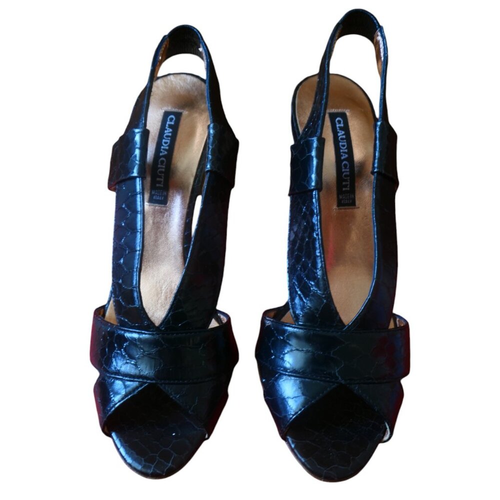 Claudia Ciuti-Women black leather strappy pump heels-Sz 5.5 US/36 EU